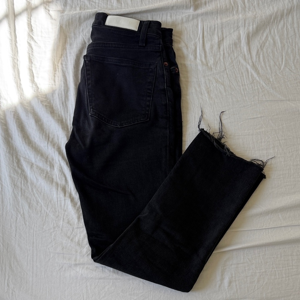 Re/Done high rise raw-hem stretch stovepipe jeans, 26